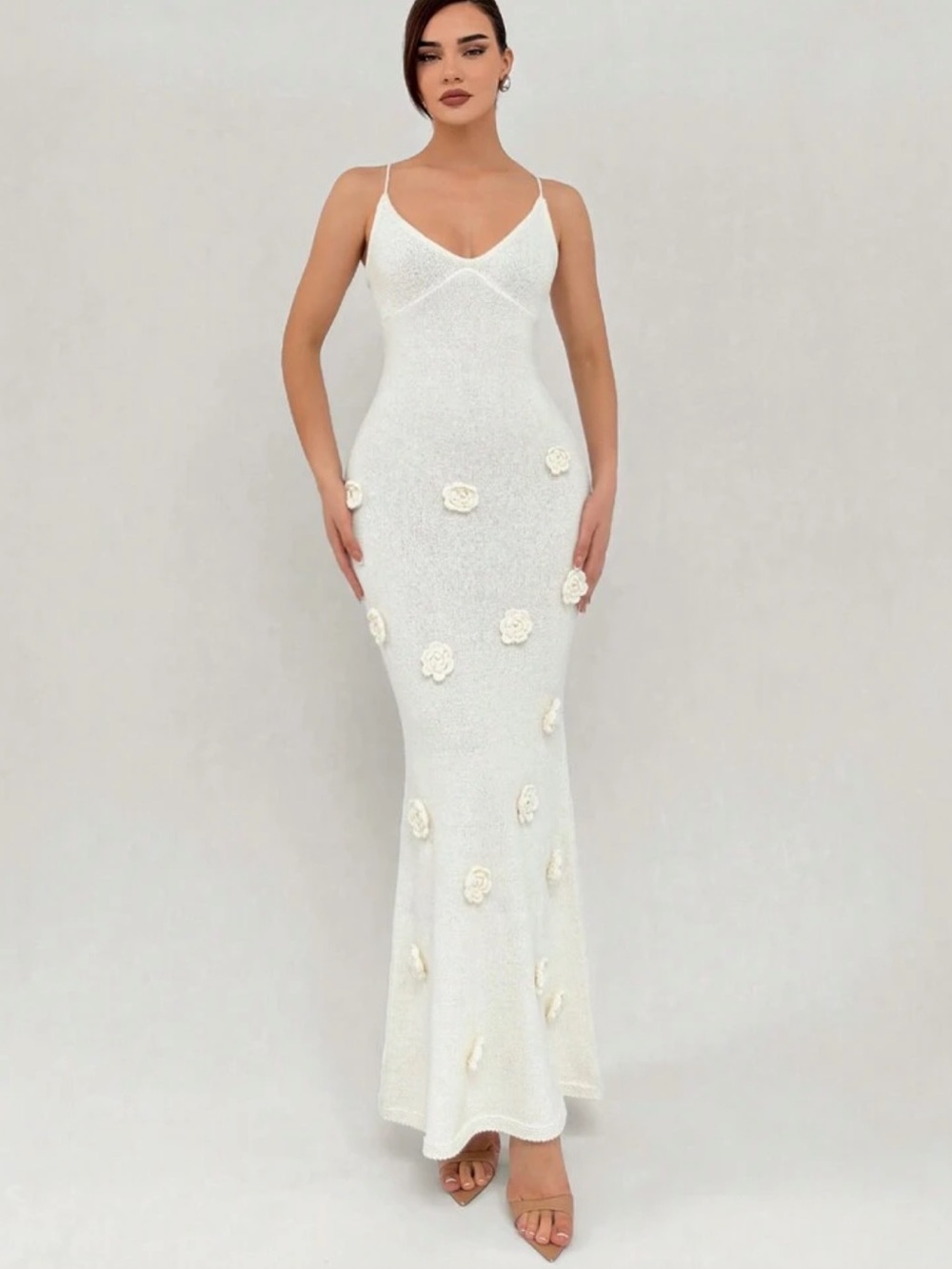 SHEIN White Floral Appliqué Spaghetti Strap Maxi Dress